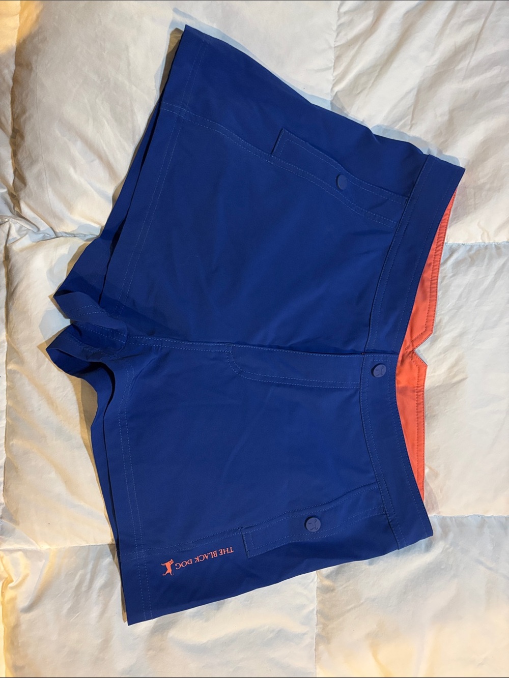 The Black Dog Blue Athletic Shorts with Coral Accent